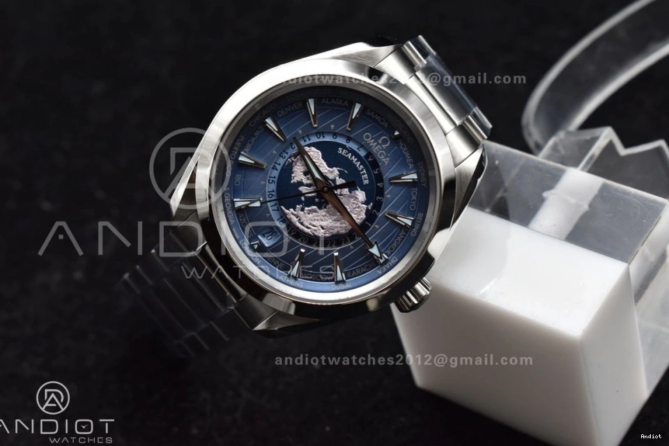 Edition On Terra 43mm Blue Bracelet 1:1 VSF Clone Stainless Worldtimer Dial A8938 Summer Aqua GMT Best Super 0304